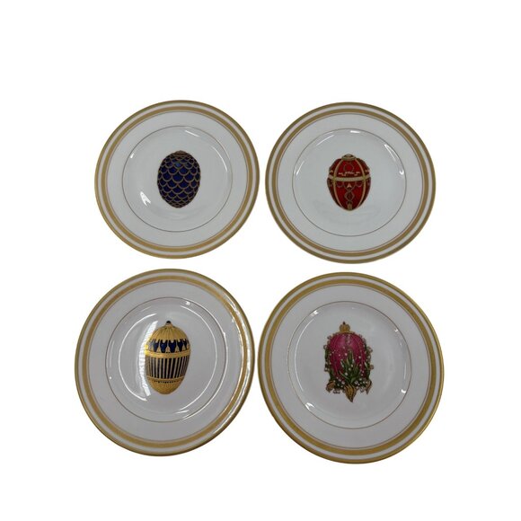 Faberge Limoges France Plates With Egg Design & Gold Trim set of 4 - Picture 1 of 11